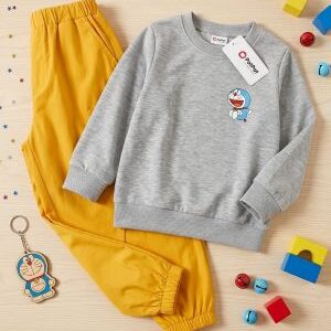 doraemon embroidered sweatshirt & mustard joggers set.