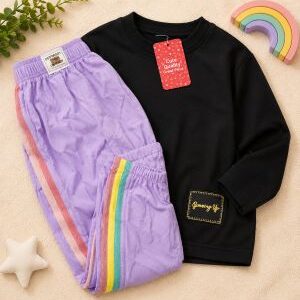 kids' 2 piece crewneck sweatshirt & rainbow stripe jogger set