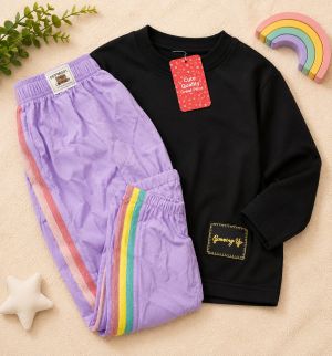 kids' 2 piece crewneck sweatshirt & rainbow stripe jogger set kids' 2 piece crewneck sweatshirt & rainbow stripe jogger set