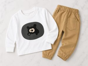 cartoon bear top & khaki jogger set. age 4yrs prices (600/ wholesale 10pcs