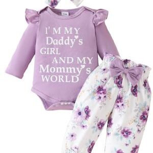 bodysuit, floral pants & headband set. ages 1 3yrs prices (600/ wholesale 10pcs