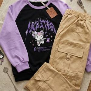 kuromi raglan sweatshirt & cargo pants set.