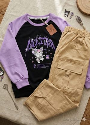 kuromi raglan sweatshirt & cargo pants set. kuromi raglan sweatshirt & cargo pants set.