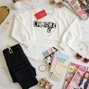high low sweatshirt & black skinny pants set. ages 9yrs prices (600/ wholesale 10pcs