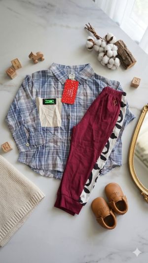 plaid button down shirt & maroon jogger set.ages 1 2yrs prices (600/ wholesale 10pcs plaid button down shirt & maroon jogger set.ages 1 2yrs prices (600/ wholesale 10pcs