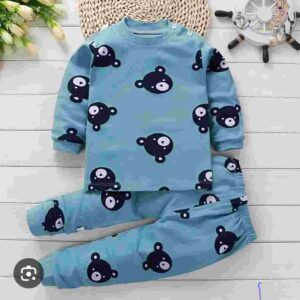 Home baby boys blue bear print 2 piece outfit set