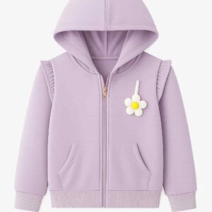 girls' lavender hooded zip up jacket with floral accent. ages 1 12yrs prices (600/ wholesale 10pcs
